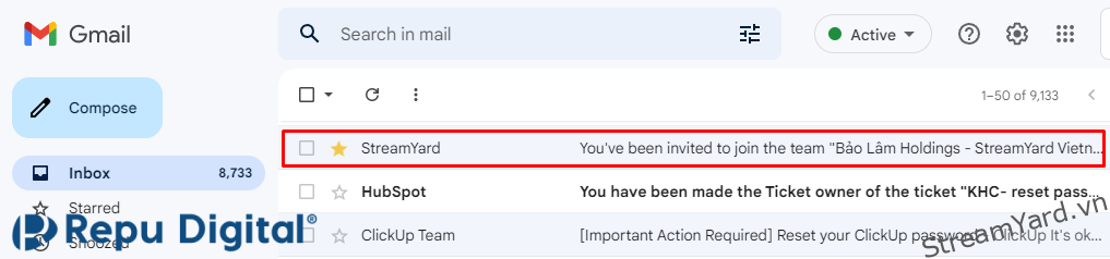 Hướng dẫn Kích hoạt StreamYard lần đầu từ Repu - Bước 1: Kiểm tra email