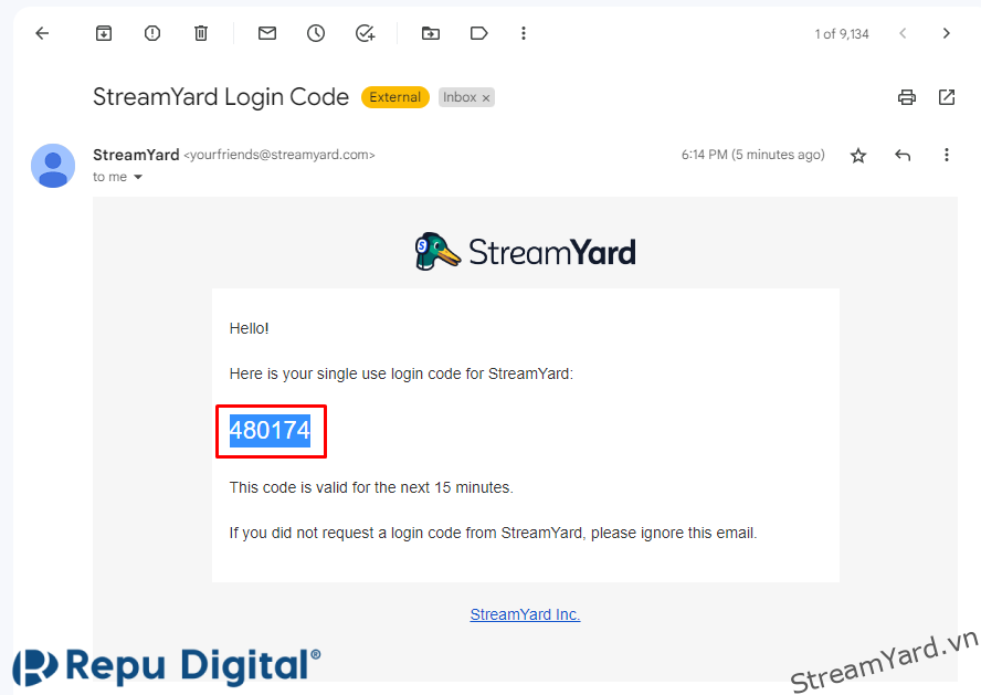 Kích hoạt StreamYard từ Repu - Bước 5: Mở mail và lấy mã đăng nhập (login code)